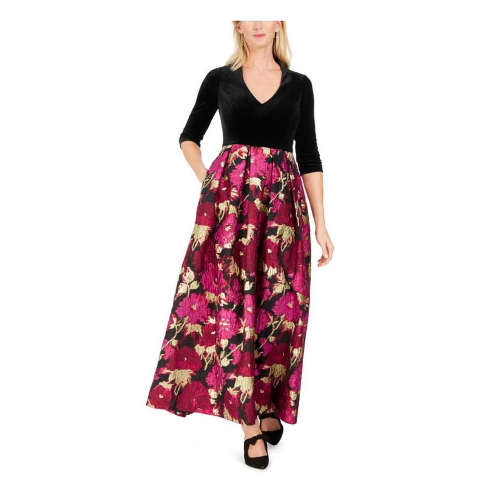 Eliza J Women's V Neck Maxi Sheath Evening Dress Black Size 16